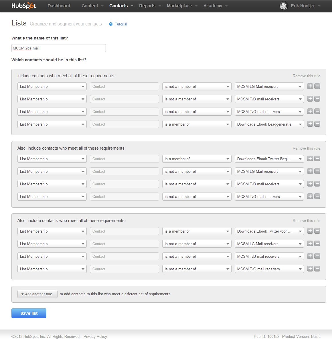 Database mail segmentatie smart lists