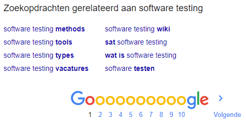 gerelateerde zoekopdrachten software testing Google