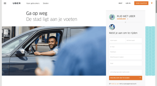 uber voorbeeld CTA op homepage